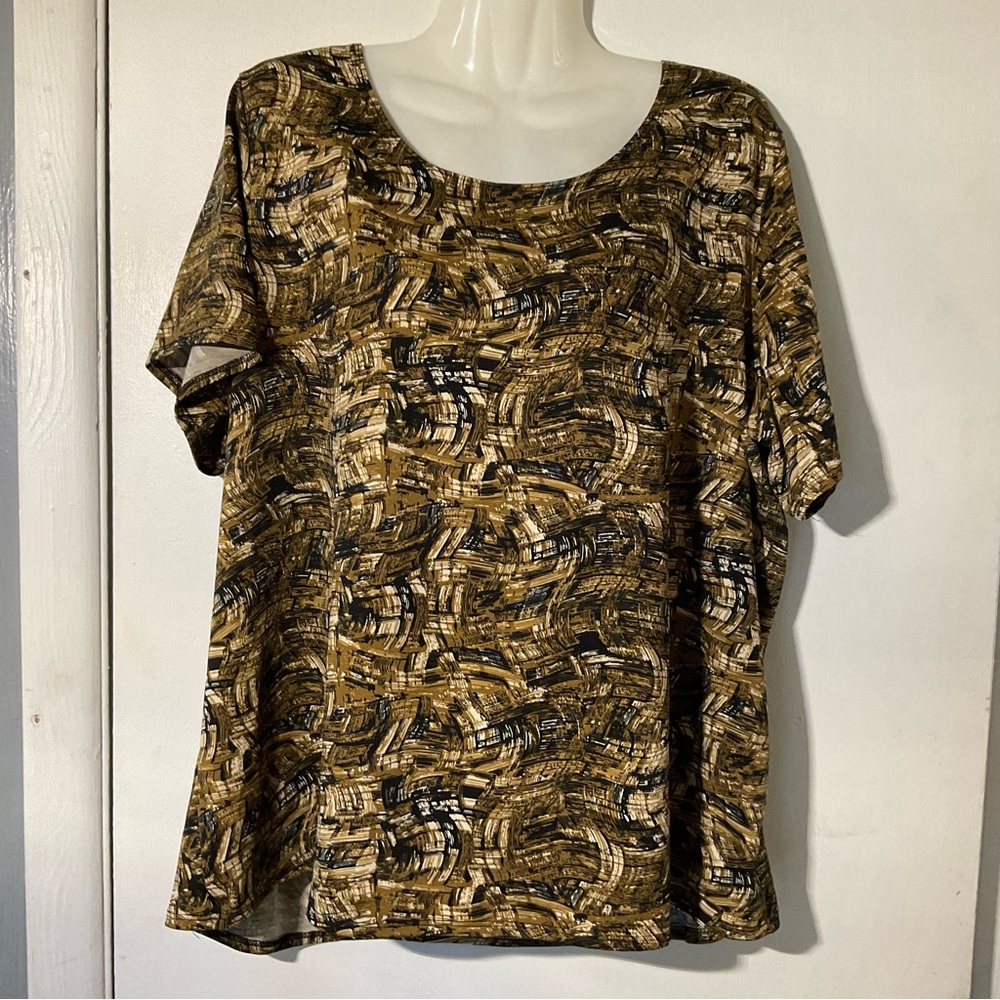 Notations Petite women's 3X top brown multicolor print scoop neck short sleeve